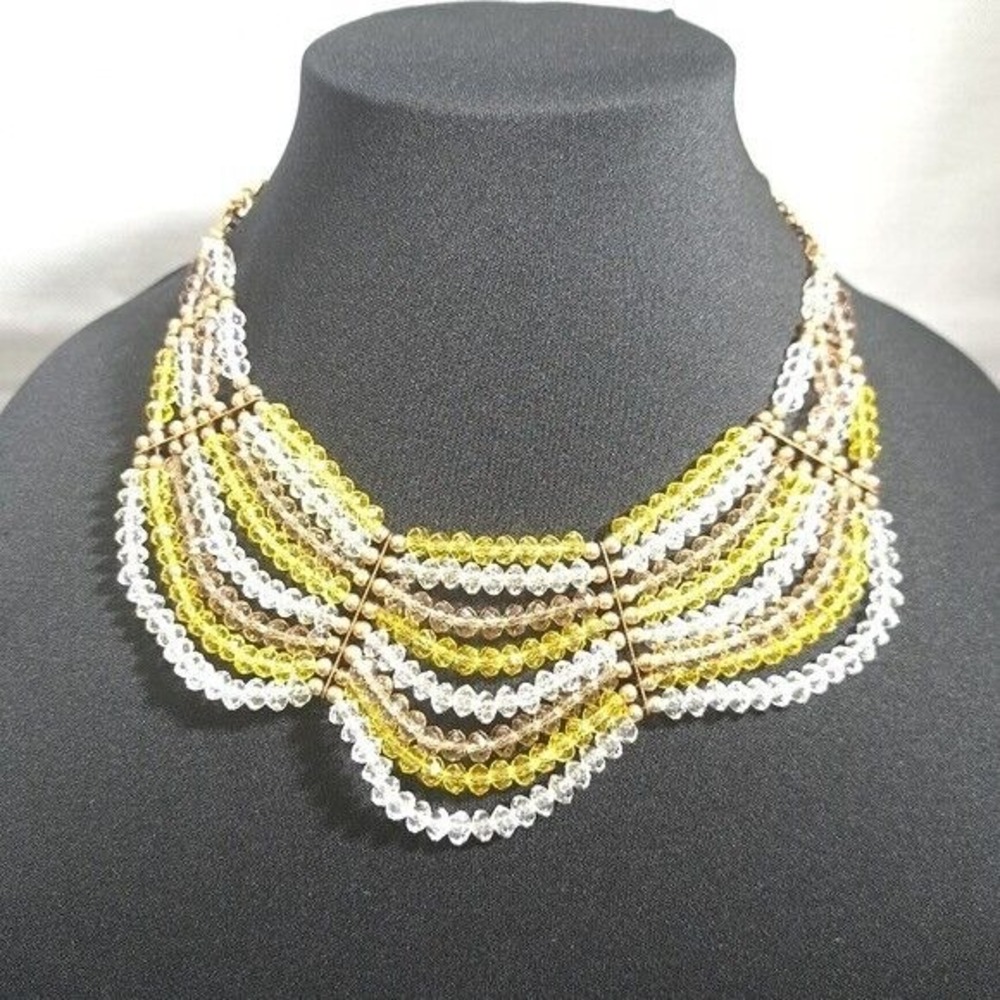 Charming Charlie Women's Necklace‎ Acrylic Beads Yellow/White Gold Tone 10 In